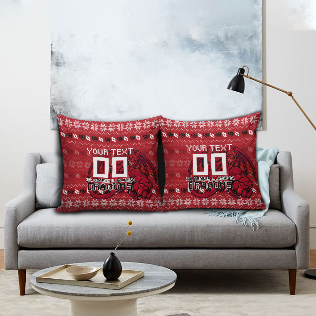 Personalized St George Illawarra Dragons Christmas Pillow Cover Australian Rugby Fans - Pixelated Ugly Xmas Pattern Mascot Santa