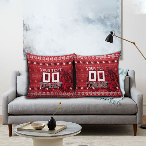 Personalized St George Illawarra Dragons Christmas Pillow Cover Australian Rugby Fans - Pixelated Ugly Xmas Pattern Mascot Santa