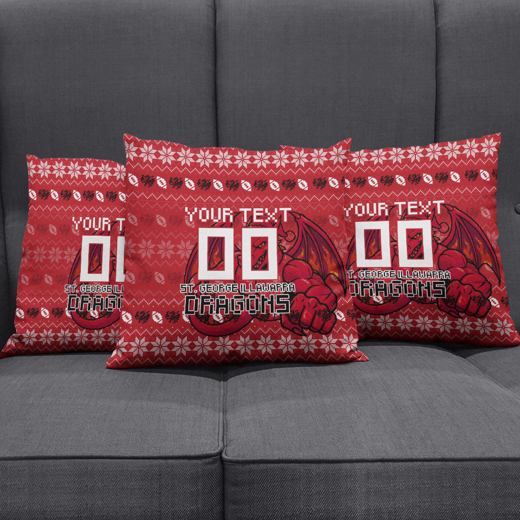 Personalized St George Illawarra Dragons Christmas Pillow Cover Australian Rugby Fans - Pixelated Ugly Xmas Pattern Mascot Santa