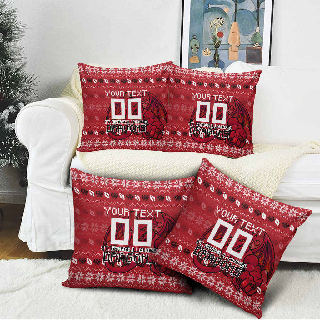 Personalized St George Illawarra Dragons Christmas Pillow Cover Australian Rugby Fans - Pixelated Ugly Xmas Pattern Mascot Santa