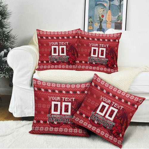 Personalized St George Illawarra Dragons Christmas Pillow Cover Australian Rugby Fans - Pixelated Ugly Xmas Pattern Mascot Santa