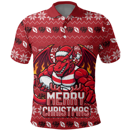 Personalized St George Illawarra Dragons Christmas Polo Shirt Australian Rugby Fans - Pixelated Ugly Xmas Pattern Mascot Santa