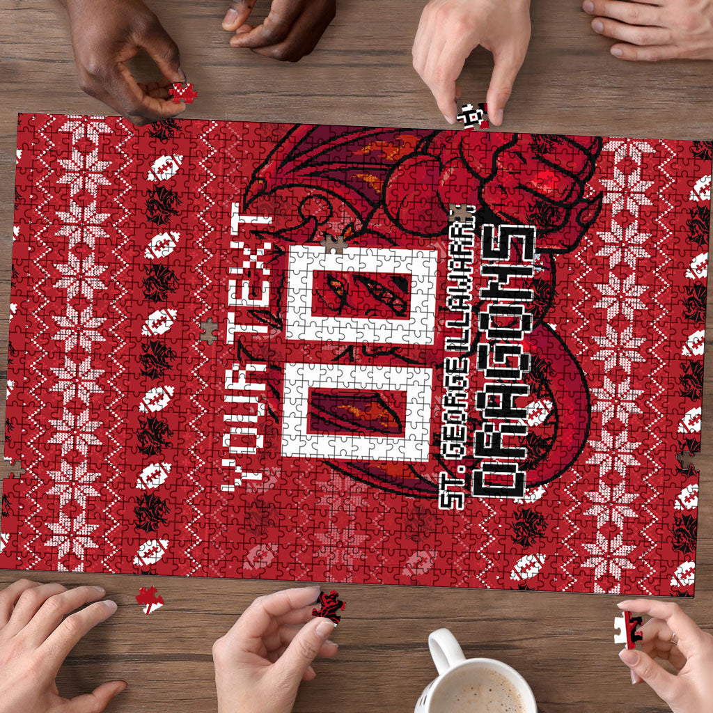 Personalized St George Illawarra Dragons Christmas Puzzle Australian Rugby Fans - Pixelated Ugly Xmas Pattern Mascot Santa
