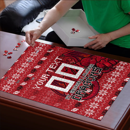 Personalized St George Illawarra Dragons Christmas Puzzle Australian Rugby Fans - Pixelated Ugly Xmas Pattern Mascot Santa