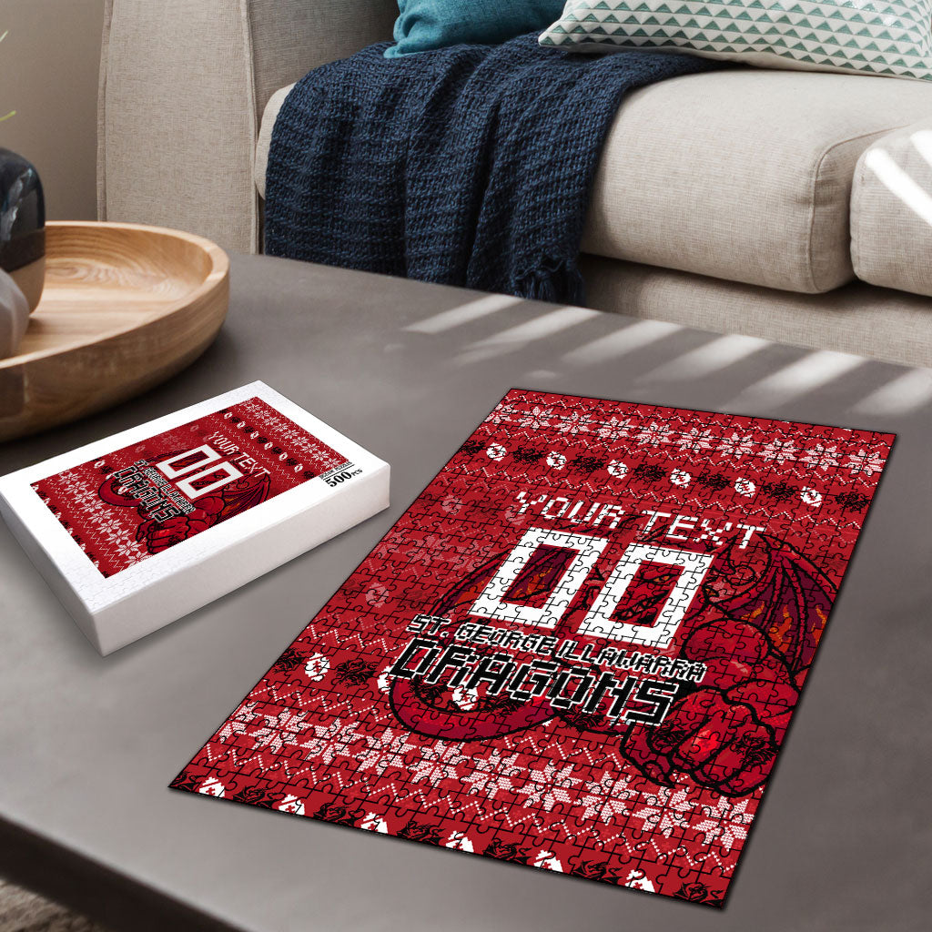 Personalized St George Illawarra Dragons Christmas Puzzle Australian Rugby Fans - Pixelated Ugly Xmas Pattern Mascot Santa