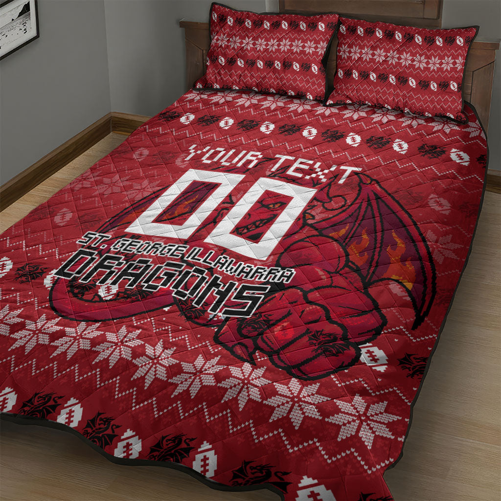 Personalized St George Illawarra Dragons Christmas Quilt Bed Set Australian Rugby Fans - Pixelated Ugly Xmas Pattern Mascot Santa