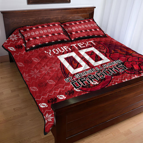 Personalized St George Illawarra Dragons Christmas Quilt Bed Set Australian Rugby Fans - Pixelated Ugly Xmas Pattern Mascot Santa
