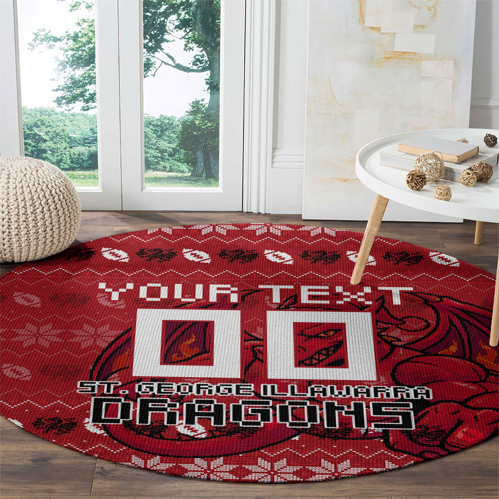 Personalized St George Illawarra Dragons Christmas Round Carpet Australian Rugby Fans - Pixelated Ugly Xmas Pattern Mascot Santa
