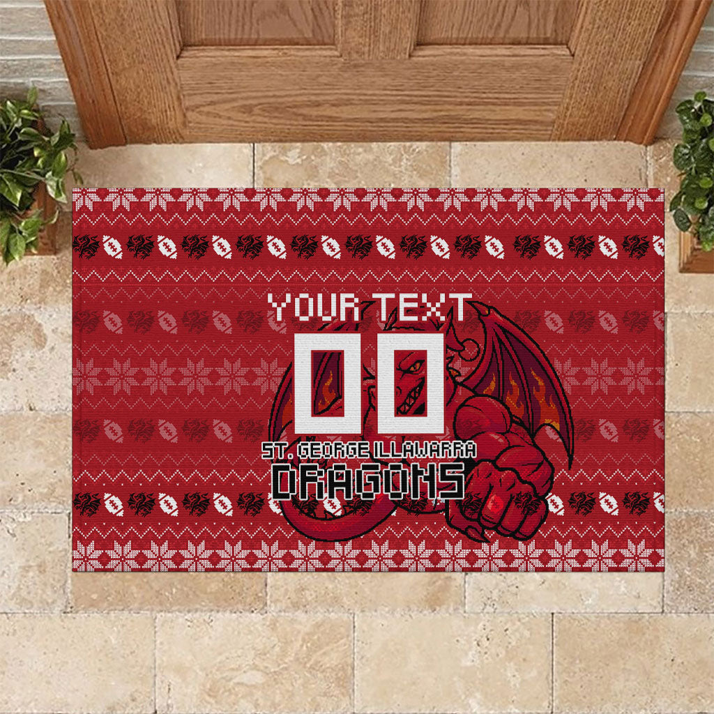 Personalized St George Illawarra Dragons Christmas Rubber Doormat Australian Rugby Fans - Pixelated Ugly Xmas Pattern Mascot Santa