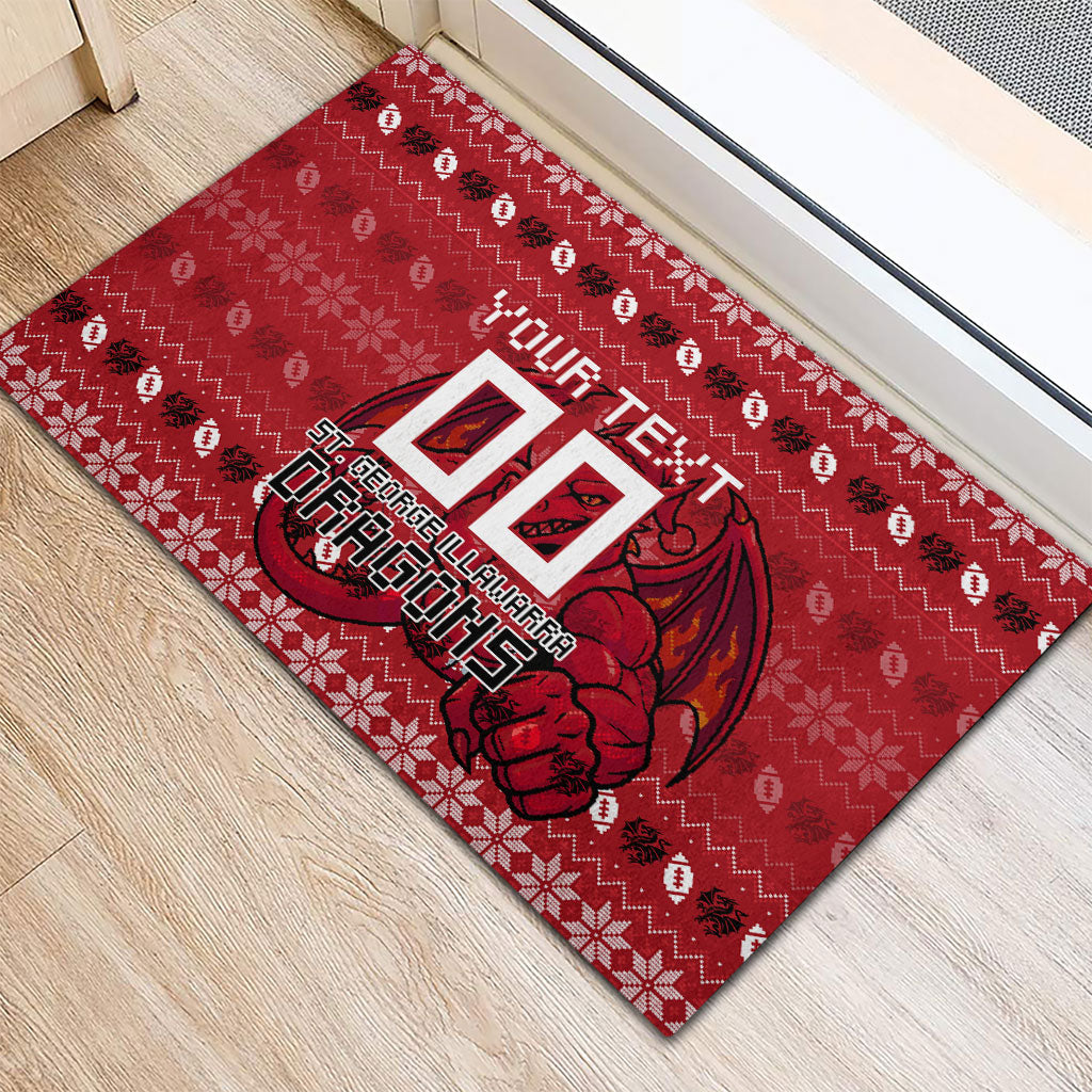 Personalized St George Illawarra Dragons Christmas Rubber Doormat Australian Rugby Fans - Pixelated Ugly Xmas Pattern Mascot Santa