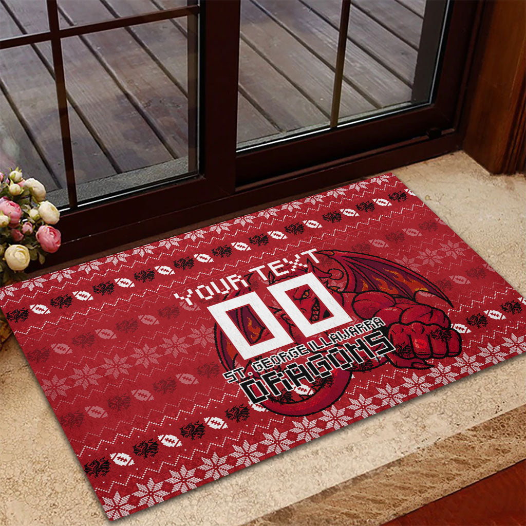 Personalized St George Illawarra Dragons Christmas Rubber Doormat Australian Rugby Fans - Pixelated Ugly Xmas Pattern Mascot Santa
