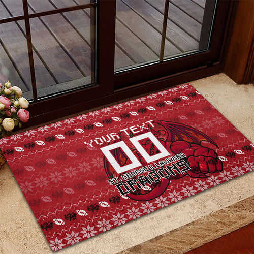 Personalized St George Illawarra Dragons Christmas Rubber Doormat Australian Rugby Fans - Pixelated Ugly Xmas Pattern Mascot Santa