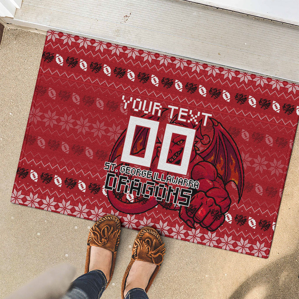 Personalized St George Illawarra Dragons Christmas Rubber Doormat Australian Rugby Fans - Pixelated Ugly Xmas Pattern Mascot Santa