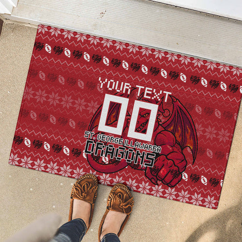Personalized St George Illawarra Dragons Christmas Rubber Doormat Australian Rugby Fans - Pixelated Ugly Xmas Pattern Mascot Santa