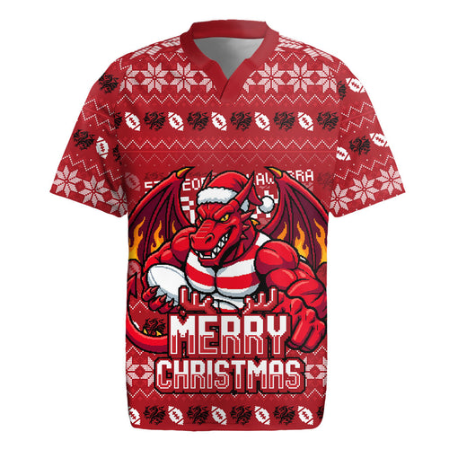 Personalized St George Illawarra Dragons Christmas Rugby Jersey Australian Rugby Fans - Pixelated Ugly Xmas Pattern Mascot Santa