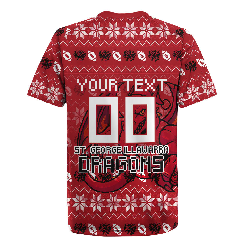 Personalized St George Illawarra Dragons Christmas Rugby Jersey Australian Rugby Fans - Pixelated Ugly Xmas Pattern Mascot Santa