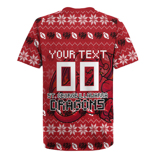 Personalized St George Illawarra Dragons Christmas Rugby Jersey Australian Rugby Fans - Pixelated Ugly Xmas Pattern Mascot Santa