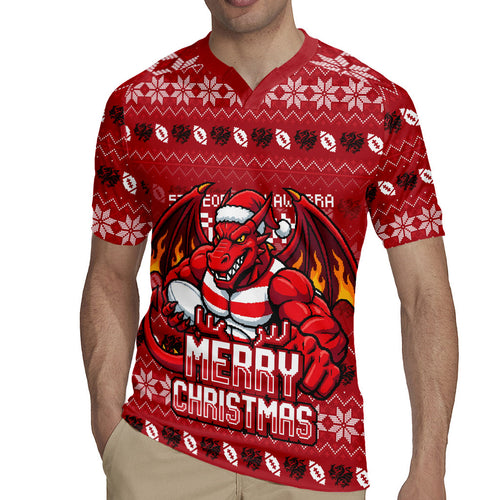 Personalized St George Illawarra Dragons Christmas Rugby Jersey Australian Rugby Fans - Pixelated Ugly Xmas Pattern Mascot Santa