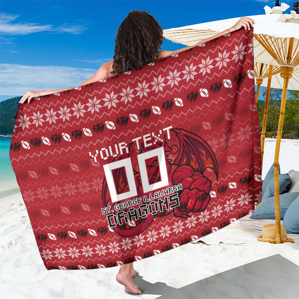 Personalized St George Illawarra Dragons Christmas Sarong Australian Rugby Fans - Pixelated Ugly Xmas Pattern Mascot Santa