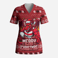 Personalized St George Illawarra Dragons Christmas Scrub Top Australian Rugby Fans - Pixelated Ugly Xmas Pattern Mascot Santa