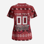 Personalized St George Illawarra Dragons Christmas Scrub Top Australian Rugby Fans - Pixelated Ugly Xmas Pattern Mascot Santa