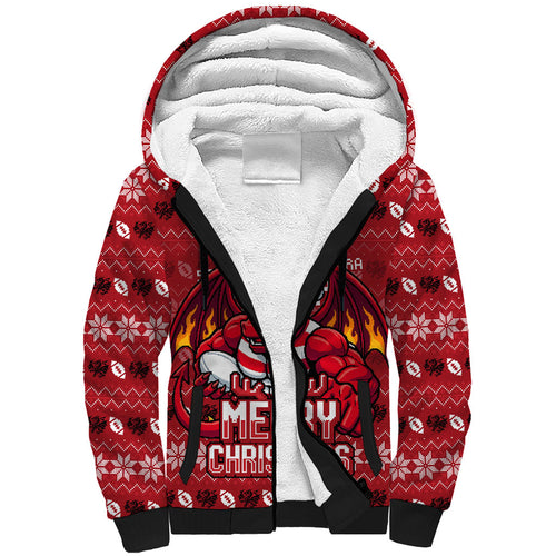 Personalized St George Illawarra Dragons Christmas Sherpa Hoodie Australian Rugby Fans - Pixelated Ugly Xmas Pattern Mascot Santa