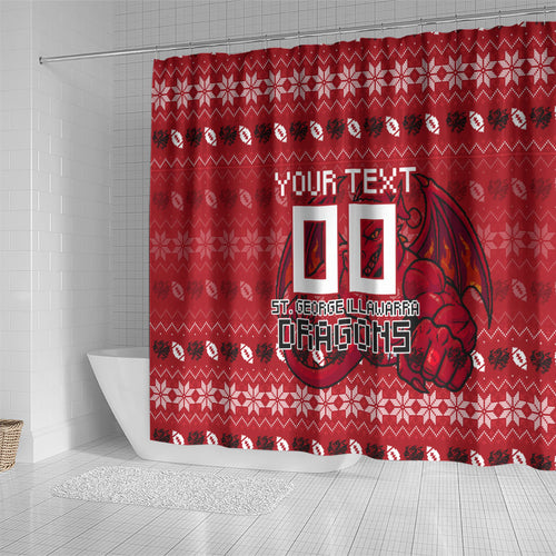 Personalized St George Illawarra Dragons Christmas Shower Curtain Australian Rugby Fans - Pixelated Ugly Xmas Pattern Mascot Santa