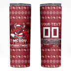 Personalized St George Illawarra Dragons Christmas Skinny Tumbler Australian Rugby Fans - Pixelated Ugly Xmas Pattern Mascot Santa