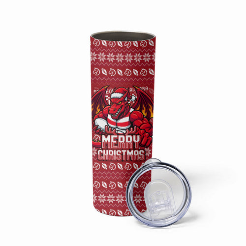 Personalized St George Illawarra Dragons Christmas Skinny Tumbler Australian Rugby Fans - Pixelated Ugly Xmas Pattern Mascot Santa