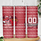 Personalized St George Illawarra Dragons Christmas Skinny Tumbler Australian Rugby Fans - Pixelated Ugly Xmas Pattern Mascot Santa