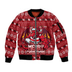 Personalized St George Illawarra Dragons Christmas Sleeve Zip Bomber Jacket Australian Rugby Fans - Pixelated Ugly Xmas Pattern Mascot Santa
