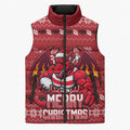 Personalized St George Illawarra Dragons Christmas Sleeveless Puffer Jacket Australian Rugby Fans - Pixelated Ugly Xmas Pattern Mascot Santa