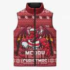 Personalized St George Illawarra Dragons Christmas Sleeveless Puffer Jacket Australian Rugby Fans - Pixelated Ugly Xmas Pattern Mascot Santa