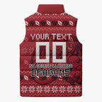 Personalized St George Illawarra Dragons Christmas Sleeveless Puffer Jacket Australian Rugby Fans - Pixelated Ugly Xmas Pattern Mascot Santa
