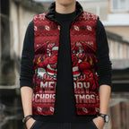 Personalized St George Illawarra Dragons Christmas Sleeveless Puffer Jacket Australian Rugby Fans - Pixelated Ugly Xmas Pattern Mascot Santa