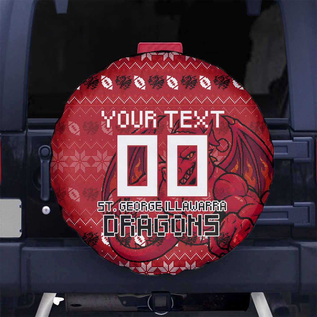 Personalized St George Illawarra Dragons Christmas Spare Tire Cover Australian Rugby Fans - Pixelated Ugly Xmas Pattern Mascot Santa
