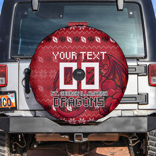 Personalized St George Illawarra Dragons Christmas Spare Tire Cover Australian Rugby Fans - Pixelated Ugly Xmas Pattern Mascot Santa