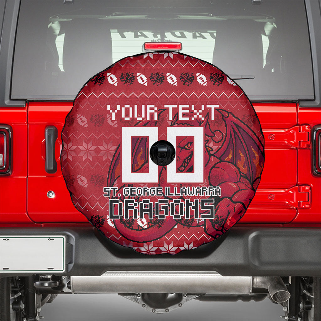 Personalized St George Illawarra Dragons Christmas Spare Tire Cover Australian Rugby Fans - Pixelated Ugly Xmas Pattern Mascot Santa