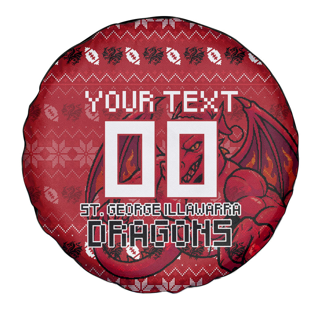 Personalized St George Illawarra Dragons Christmas Spare Tire Cover Australian Rugby Fans - Pixelated Ugly Xmas Pattern Mascot Santa
