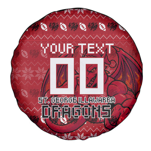 Personalized St George Illawarra Dragons Christmas Spare Tire Cover Australian Rugby Fans - Pixelated Ugly Xmas Pattern Mascot Santa