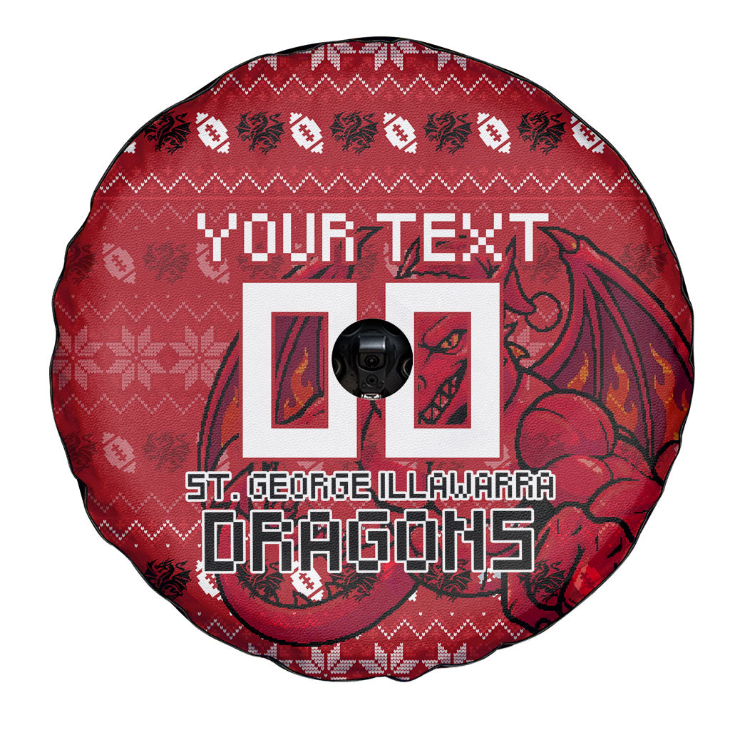 Personalized St George Illawarra Dragons Christmas Spare Tire Cover Australian Rugby Fans - Pixelated Ugly Xmas Pattern Mascot Santa