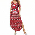 Personalized St George Illawarra Dragons Christmas Summer Maxi Dress Australian Rugby Fans - Pixelated Ugly Xmas Pattern Mascot Santa
