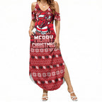 Personalized St George Illawarra Dragons Christmas Summer Maxi Dress Australian Rugby Fans - Pixelated Ugly Xmas Pattern Mascot Santa