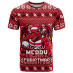 Personalized St George Illawarra Dragons Christmas T Shirt Australian Rugby Fans - Pixelated Ugly Xmas Pattern Mascot Santa