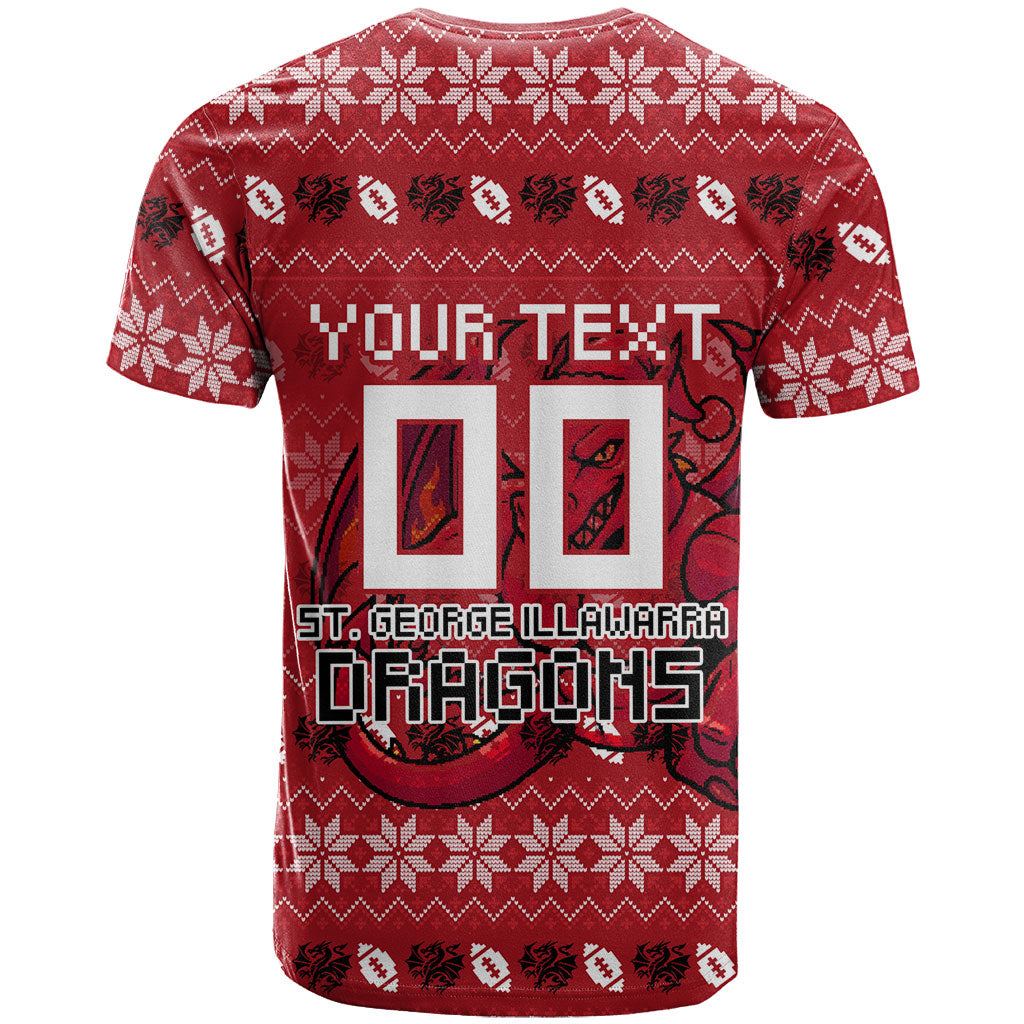 Personalized St George Illawarra Dragons Christmas T Shirt Australian Rugby Fans - Pixelated Ugly Xmas Pattern Mascot Santa