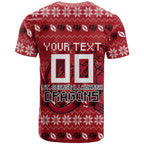 Personalized St George Illawarra Dragons Christmas T Shirt Australian Rugby Fans - Pixelated Ugly Xmas Pattern Mascot Santa