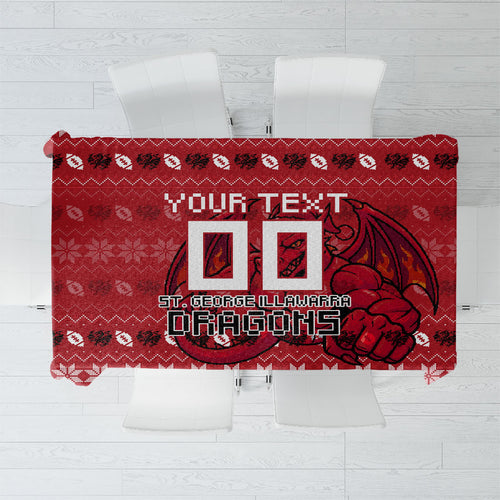Personalized St George Illawarra Dragons Christmas Tablecloth Australian Rugby Fans - Pixelated Ugly Xmas Pattern Mascot Santa