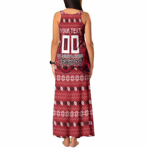 Personalized St George Illawarra Dragons Christmas Tank Maxi Dress Australian Rugby Fans - Pixelated Ugly Xmas Pattern Mascot Santa