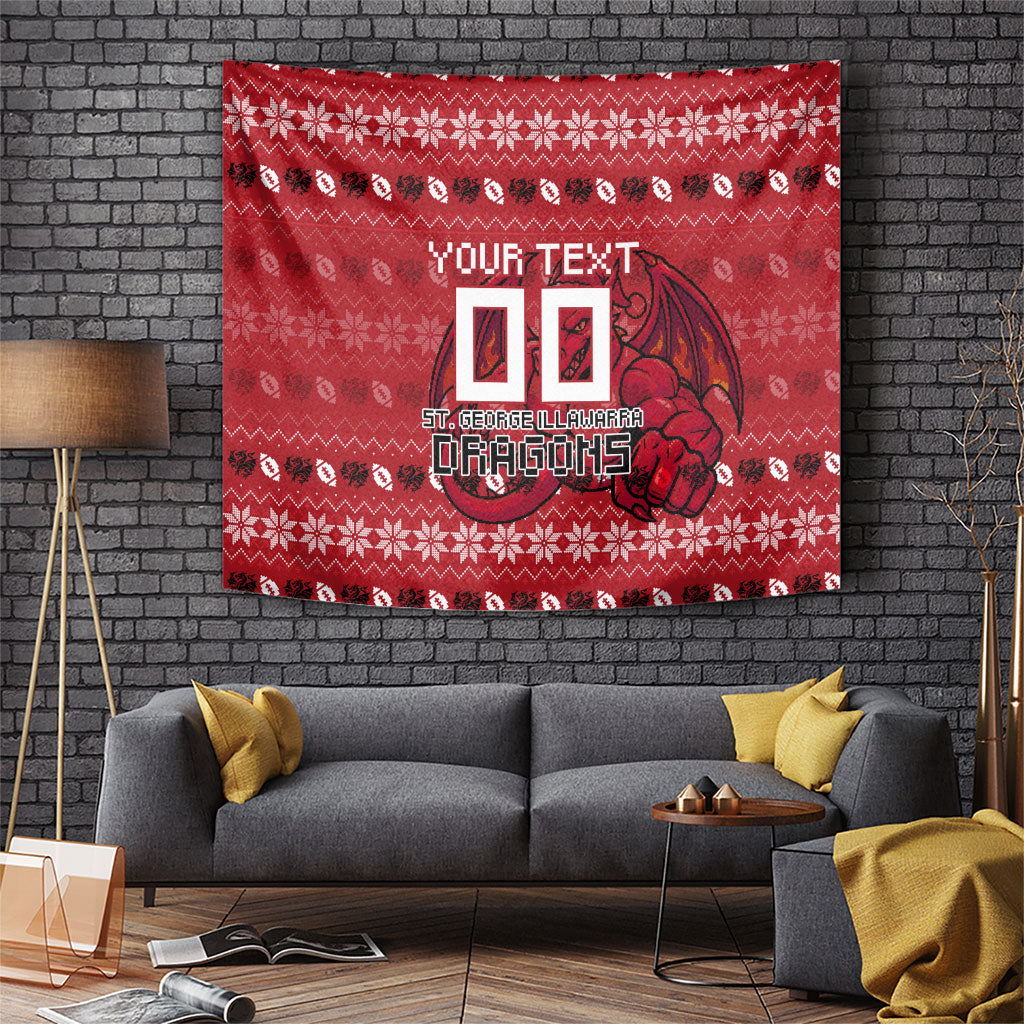 Personalized St George Illawarra Dragons Christmas Tapestry Australian Rugby Fans - Pixelated Ugly Xmas Pattern Mascot Santa