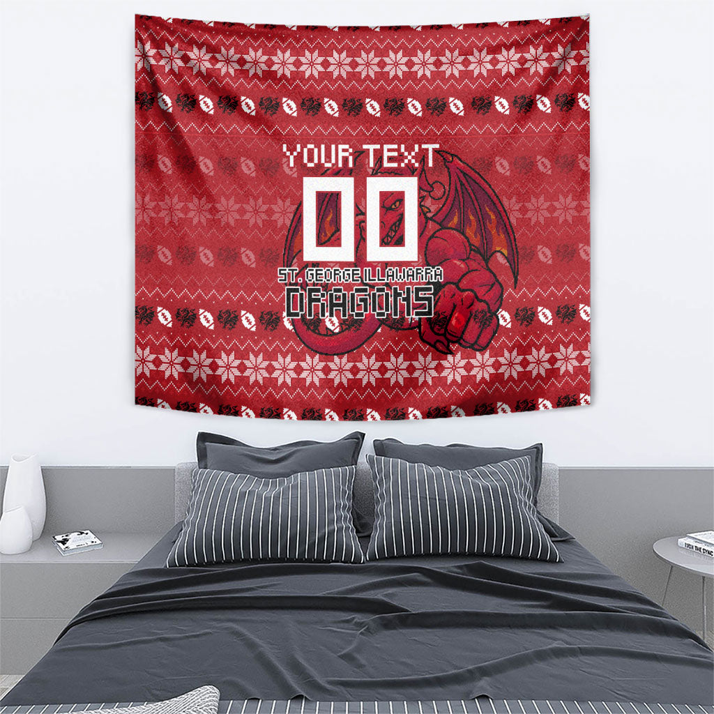 Personalized St George Illawarra Dragons Christmas Tapestry Australian Rugby Fans - Pixelated Ugly Xmas Pattern Mascot Santa